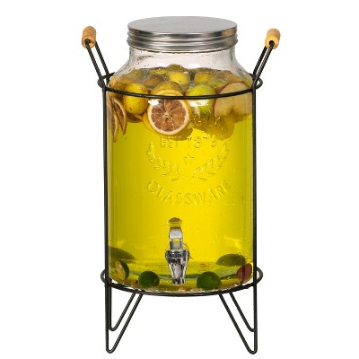 Basicwise 1.6-Gallon Glass Drink Dispenser with Stainless Steel Spigot, Lemonade Stand, Beverage Dispenser for Parties, and  Weddings