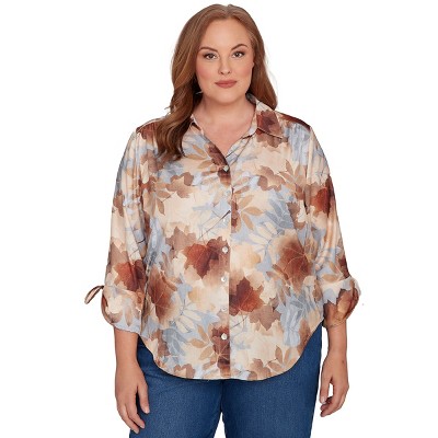 Textured Leaf Button Front Top