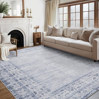 Boho Washable Vintage Rug - Non-Slip Stain Resistant Low Pile Living Room Bedroom Dining Carpet