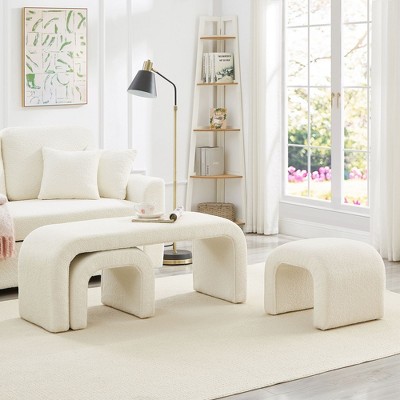 Grungis 44 Inch Teddy Storage BenchesSet of 3,Upholstered Storage Ottoman with 2 16.5 Inch Stools,Storage Ottoman Bench for Living Room,Bedroom
