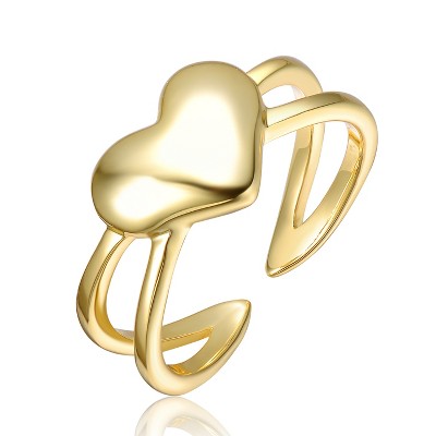 Guili 14K Yellow Gold Ring with Open Heart Adjustable Design, Romantic & Versatile for Everyday Elegance and Meaningful Gift-Giving, Size 4
