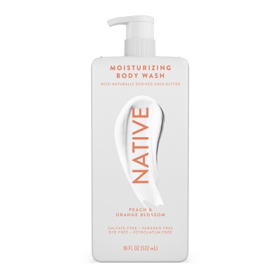 Native Moisturizing Shea Butter 24hr Hydration Sulfate Free and Paraben Free Body Wash - Peach & Orange Blossom - 18 fl oz