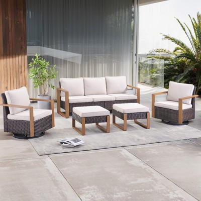 POCASSY 5 Pieces All-Weather Outdoor Patio Furniture Set, Outdoor Swivel Rocking Chairs with Olefin Cushions, Backyard Conversation Set for Deck Porch