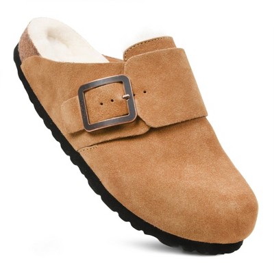 Aerothotic - Atlas Fur Genuine Leather Fur Lined Clogs for Women with Arch Support, Camel-10
