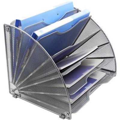 Aghana Digitals 6-Tier Fan-Shaped Metal Mesh File Organizer, Black/Silver, 10.5x10.5x13.5 Inch