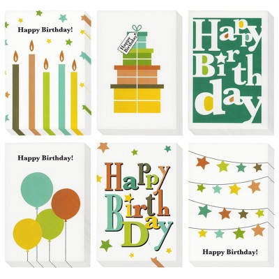 Juvale 48 Pack Assorted Blank Happy Birthday Cards Bulk with Envelopes, Greeting Cards with 6 Colorful Designs (4x6 In)