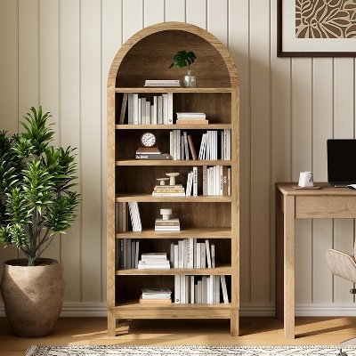 71" Arched Bookshelf,7-Tier Farmhouse Bookcase & Shoe Cabinet, Shoe Rack with Adjustable Shelves,Open Storage for Living Room, Home Office