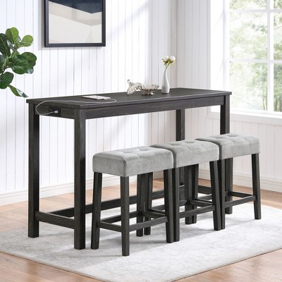 NicBex Dining Set with Power Outlet,4 Piece Industrial Rectangular Bar Table Set with 3 Chairs,Dining Table Set for Kitchen