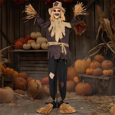 Joyfy 70'' Halloween Standing Scarecrow Decoration, Scary Animated Decor Prop with Motion for Yard Farm Lawn Garden Outdoor Indoor Haunted House Decor