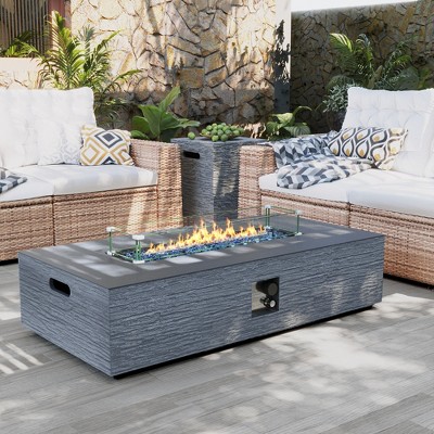 UPHA 56" Rectangular Outdoor Magnesium Oxide Fire Pit Table with Gas Tank Cover, Wind Guard