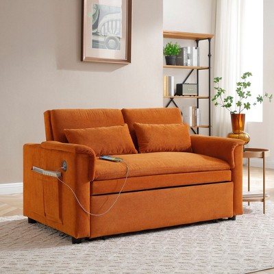 NicBex Convertible Sofa Bed Couch with Side Pockets & Two Pillows,Velvet Upholstered Loveseat Sofa for Living Room,Bedroom