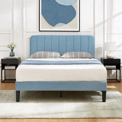 VECELO Velvet Upholstered Platform Bed Frame with Adjustable Headboard, Sturdy Wood Slat Support, No Box Spring Required