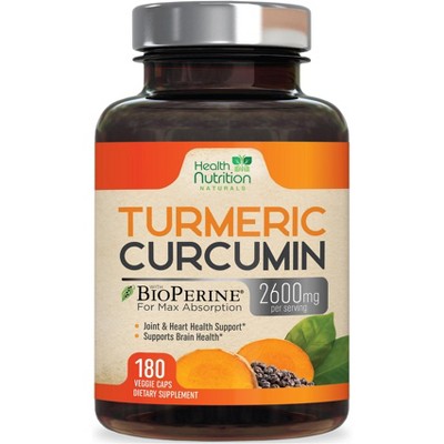 Turmeric Curcumin Extra Strength 2600mg with BioPerine Black Pepper Extract - 120 Capsules;180 Capsules