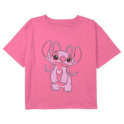 Girl's Lilo & Stitch Cute Angel Large Portrait Graphic Graphic Cropped T-Shirt