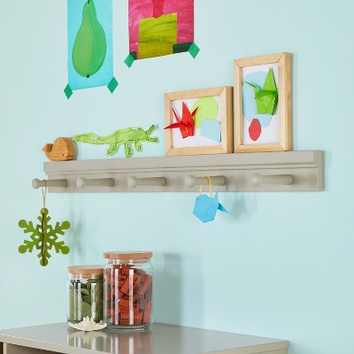 Martha Stewart Crafting Kids' Peg Bar: Wooden Wall Mounted Clothing and Dress Up Coat Rack for Bedroom and Playroom