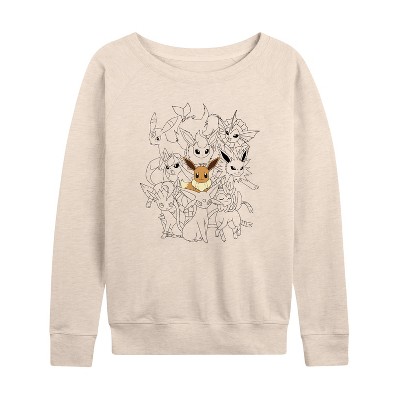 Women's - Pokémon - Eevee Group Lightweight French Terry Wide Neck Long Sleeve Graphic Shirt