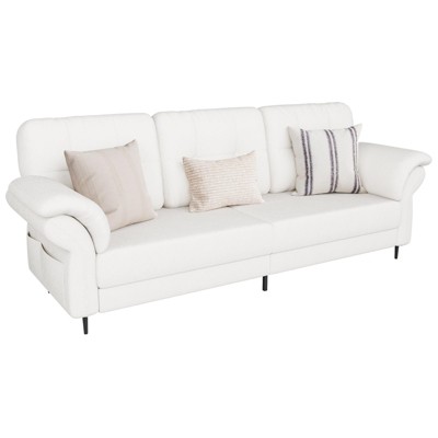 Jojoka 83" Futon Sofa Bed, 3-Seater Upholstered Couch Bed with Tufted Back and Side Pockets, Convertible Sleeper Sofa for Living Room