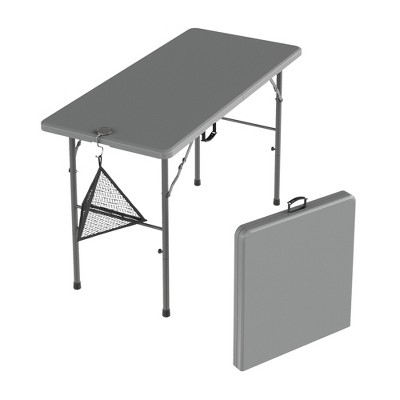 VECELO Folding Card Table with Mesh Bag, Portable Heavy Duty Tabletop with Handle & Leg Lock for Camping or Picnic, Black/White/Gray