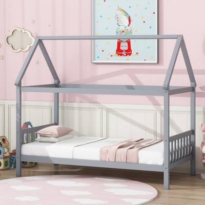 YOOCOZZ Twin Size Rubber Wood House Bed with Headboard and Footboard