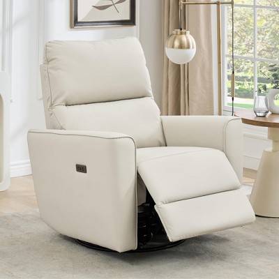 Power Recliner Chair, Swivel Rocker Glider Chair with USB Ports, Upholstered PU Leather Nursery Recliner Chair for Living Room