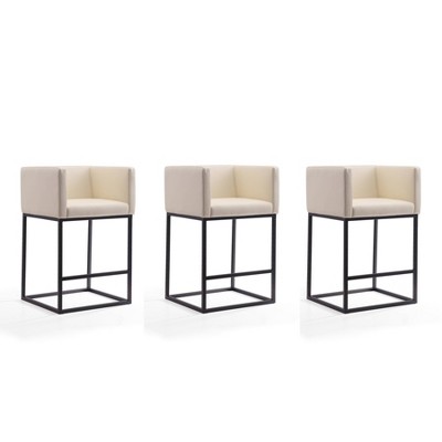 Set of 3 Embassy Upholstered Metal Counter Height Barstools - Manhattan Comfort