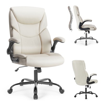 Bestier Executive Leather Office Chair, Ergonomic Swivel Chair, Adjustable Computer Chair with Flip-up Armrest / Strong Metal Base