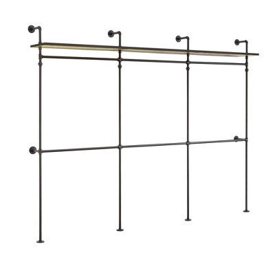 PDTEND 118.3'' Reversible Heavy-Duty Industrial Pipe Garment Rack with Shelves, Black
