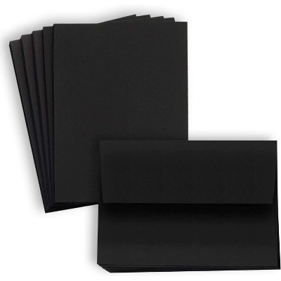 Hamilco Black Colored Cardstock Thick paper - with Envelopes - Flat 5 x 7" Heavy Weight 80 lb -100 Pack