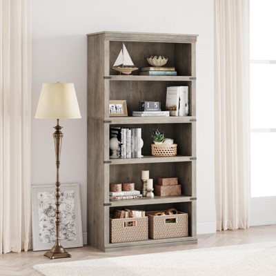 5 Tier Farmhouse Bookcase, 67.4" Tall Book Shelf with Storage, Wooden Bookshelves 5 Shelf Display Shelves