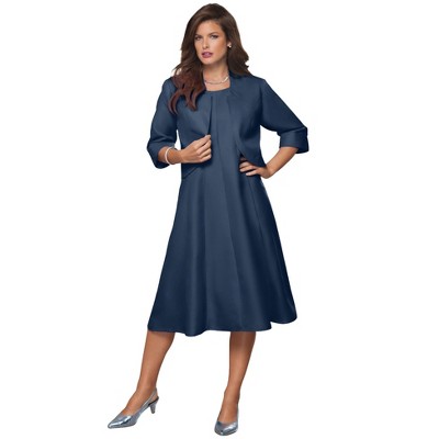 Roaman's Plus Size Elbow Sleeve Fit-And-Flare Dress With Bolero Jacket – 2-Piece Suit