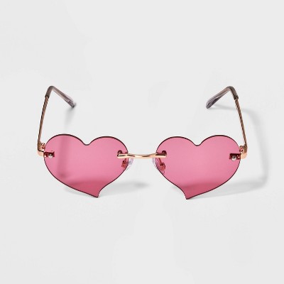 Girls' Rimless Heart Sunglasses - art class™ Pink: Maximum UV Protection, Adjustable Nose Pads, Metal Frame, Ages 10-18