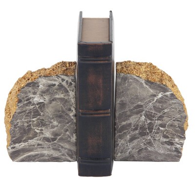 CosmoLiving by Cosmopolitan 2pc Decorative Faux Thunder Egg Stone Bookends Gray/White: Polystone Geode Bookends for Tabletop Display