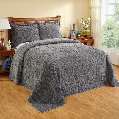 Rio 100% Cotton Soft & Breathable Chenille Tufted Unique Luxurious Floral Design Bedspread & Sham Set for All-Season: Machine Washable