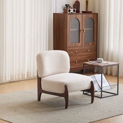 Modern Accent Chairs with Solid Wood Frame,Boucle Upholstered Armless Lounge Chair,Lounge Chair for Living Room or Reading Nook-Koiai
