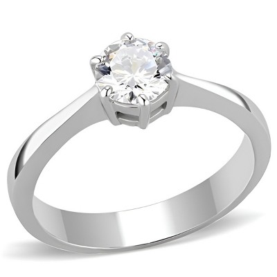 Slickblue Stainless Steel AAA CZ Ring, Classic Solitaire, Women’s High Polished Jewelry, Clear, Sizes 5-10