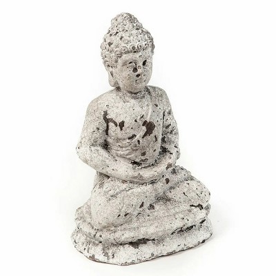 Slickblue Cement Seated Buddha Statue, Decorative Figurine, Meditation Decor, Natural Finish, 6"x4.5"x8.5"