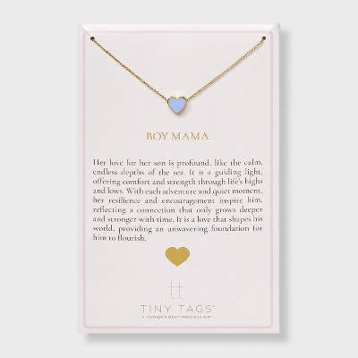 Tiny Tags 14K Gold Ion Plated Blue Enamel Heart Pendant Necklace