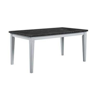 Acme Furniture 64" Lanton Dining Table Marble Antique White Finish