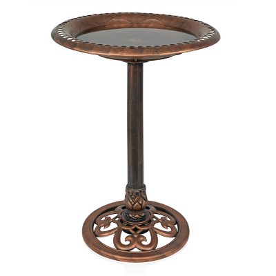 Alpine Corporation 28" Pedestal Bird Bath With Scrollwork Base & Ground Stake Bronze