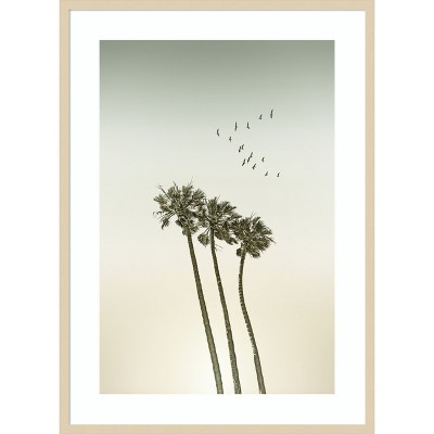 Amanti Art Vintage minimalist palm trees a sunset by Melanie Viola Wood Framed Wall Art Print