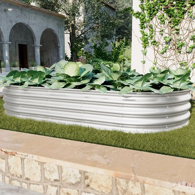 Okak Silver Galvanized Raised Garden Bed Kit, Heavy Duty Rust-Resistant Planter Box for Vegetables/Flowers/Herbs Easy Assembly