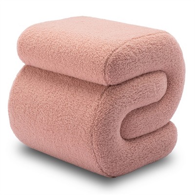 COWLOWN S-Shape Teddy Fabric Ottoman Makeup Stool Footstool, 250LBS Capacity, No-Assembly, Anti-Slip for Living Room/Bedroom/Sofa Side