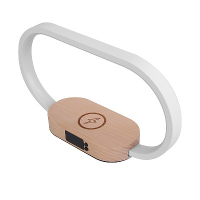 iMountek"Touch Control LED Desk Lamp with Clock, Wireless Charging, Dimmable for Nightstand & Reading"White&Wood