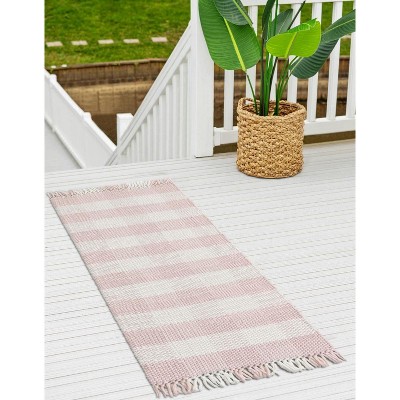 Unique Loom Eco Plaid Indoor Outdoor Washable Balmoral Plaid Washable Flatweave Woven Fringe Area Rug