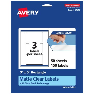 Avery Matte Clear Labels,  3" x 5" Rectangle