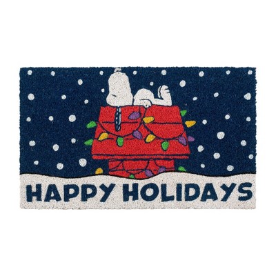 Peanuts 1'5"x2'5" Snoopy Happy Holidays Coir Doormat Natural: Indoor Outdoor Rectangle, All-Weather, Medium Pile