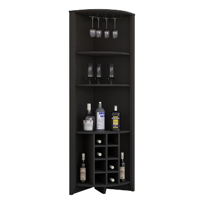 Depot E-Shop Corner Bar Cabinet, Three Shelves, Eight Built-in Wine Rack, Two Side Shelves