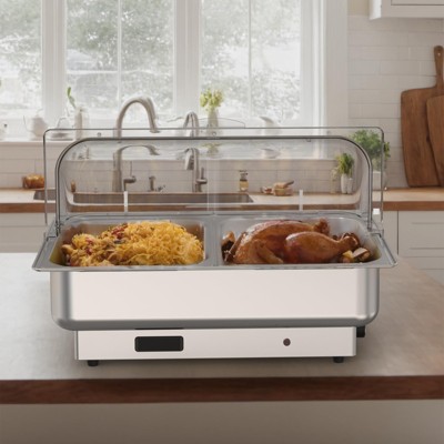 9QT Electric Chafing Dish Buffet Set - Roll Top Stainless Steel Food Servers & Warmers with Temperature Control, 1 Full & 2 Half-Size Pans