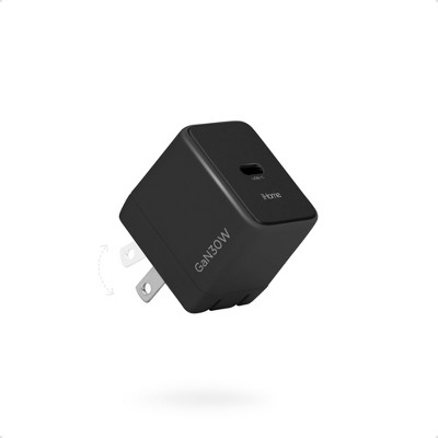 iHome 30W GaN Universal Charger, USB-C Block, Compact with Power Delivery & Folding Prongs, Travel-Friendly (Black)