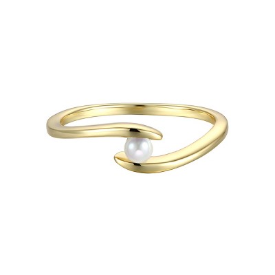 Guili 14K Gold Plated Ocean Wave Stacking Ring with White Freshwater Pearl, a Stylish Addition to Any Collection, Available in Sizes 6, 7, 8.